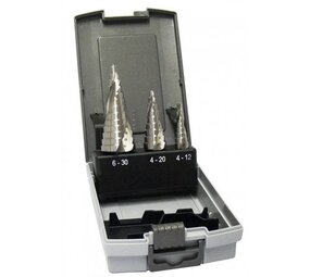 Labor Stappenboor set 3 delig met extra spiraal HSS-S splitpoint Labor Stappenboor set 3 delig met extra spiraal HSS-S splitpoint