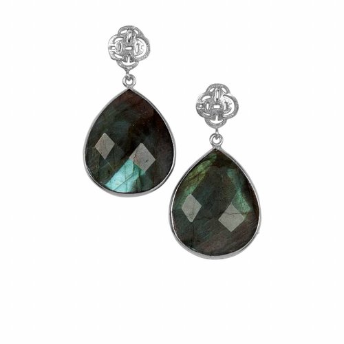 Marissa Eykenloof Silver logo stud earring with Labradorite Marissa Eykenloof Silver logo stud earring with Labradorite