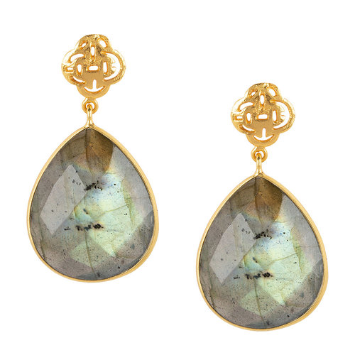Marissa Eykenloof Logo stud earring gold with Labradorite Marissa Eykenloof Logo stud earring gold with Labradorite