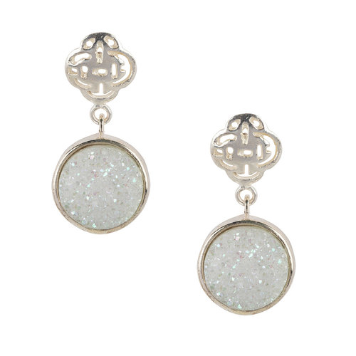 Marissa Eykenloof Silver Logo stud earring with white druzy Marissa Eykenloof Silver Logo stud earring with white druzy