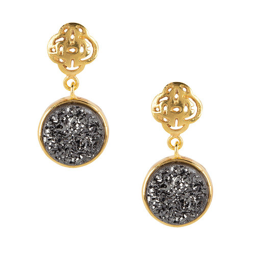 Marissa Eykenloof Gold Logo stud earring with black druzy Marissa Eykenloof Gold Logo stud earring with black druzy