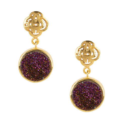 Marissa Eykenloof Gold Logo stud earring with purple druzy Marissa Eykenloof Gold Logo stud earring with purple druzy