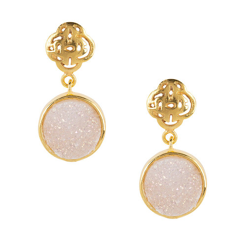 Marissa Eykenloof Gold Logo stud earring with white druzy Marissa Eykenloof Gold Logo stud earring with white druzy
