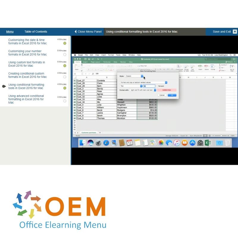 Microsoft Excel 2016 Course for Mac E-Learning