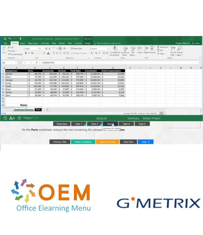 Microsoft MO-201 Excel Expert 2019 GMetrix Practice Exam