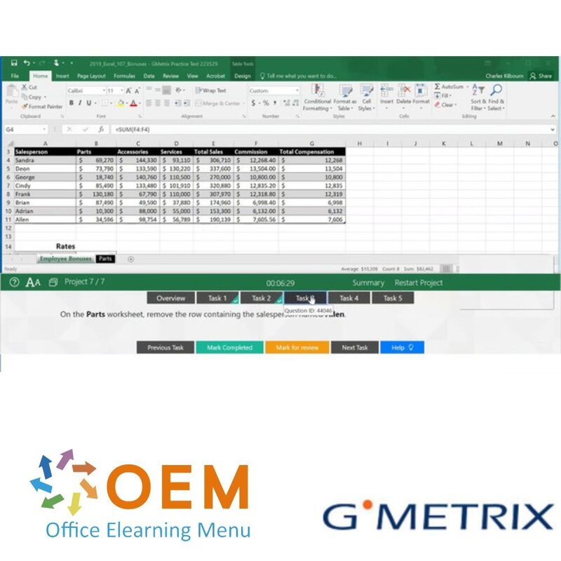 MO-201 Excel Expert 2019 GMetrix Practice Exam