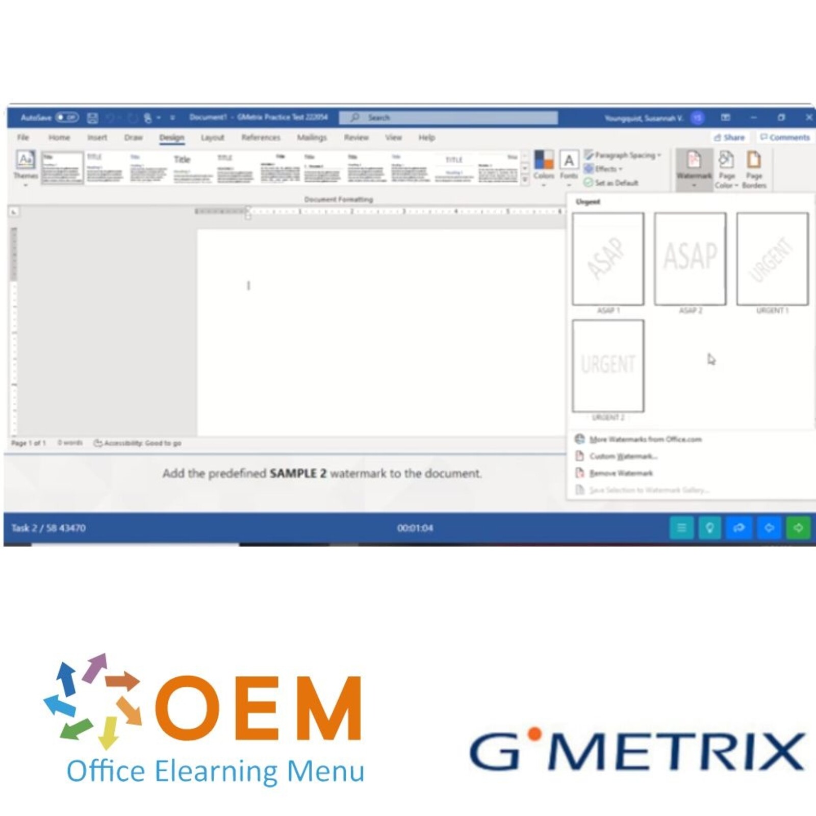 GMetrix MO-101 Word Expert 2019 GMetrix Practice Exam