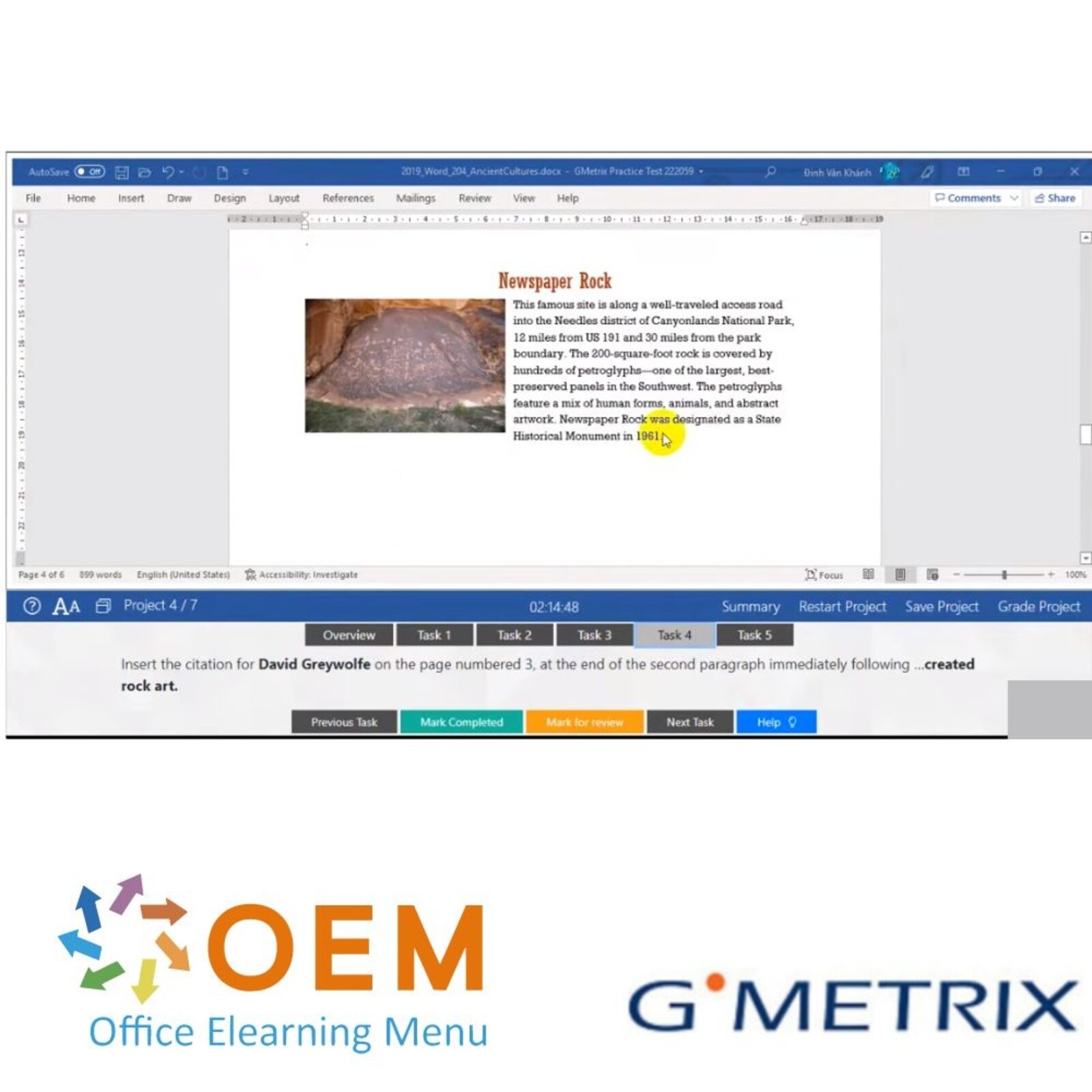 Microsoft Word MO-100 Word 2019 GMetrix Practice Exam