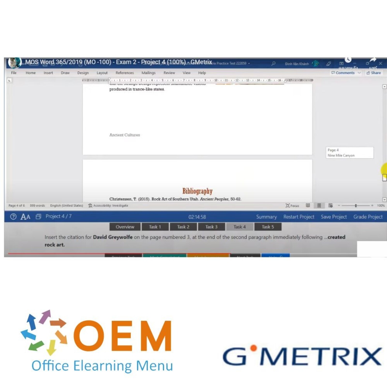 Microsoft Word MO-100 Word 2019 GMetrix Practice Exam