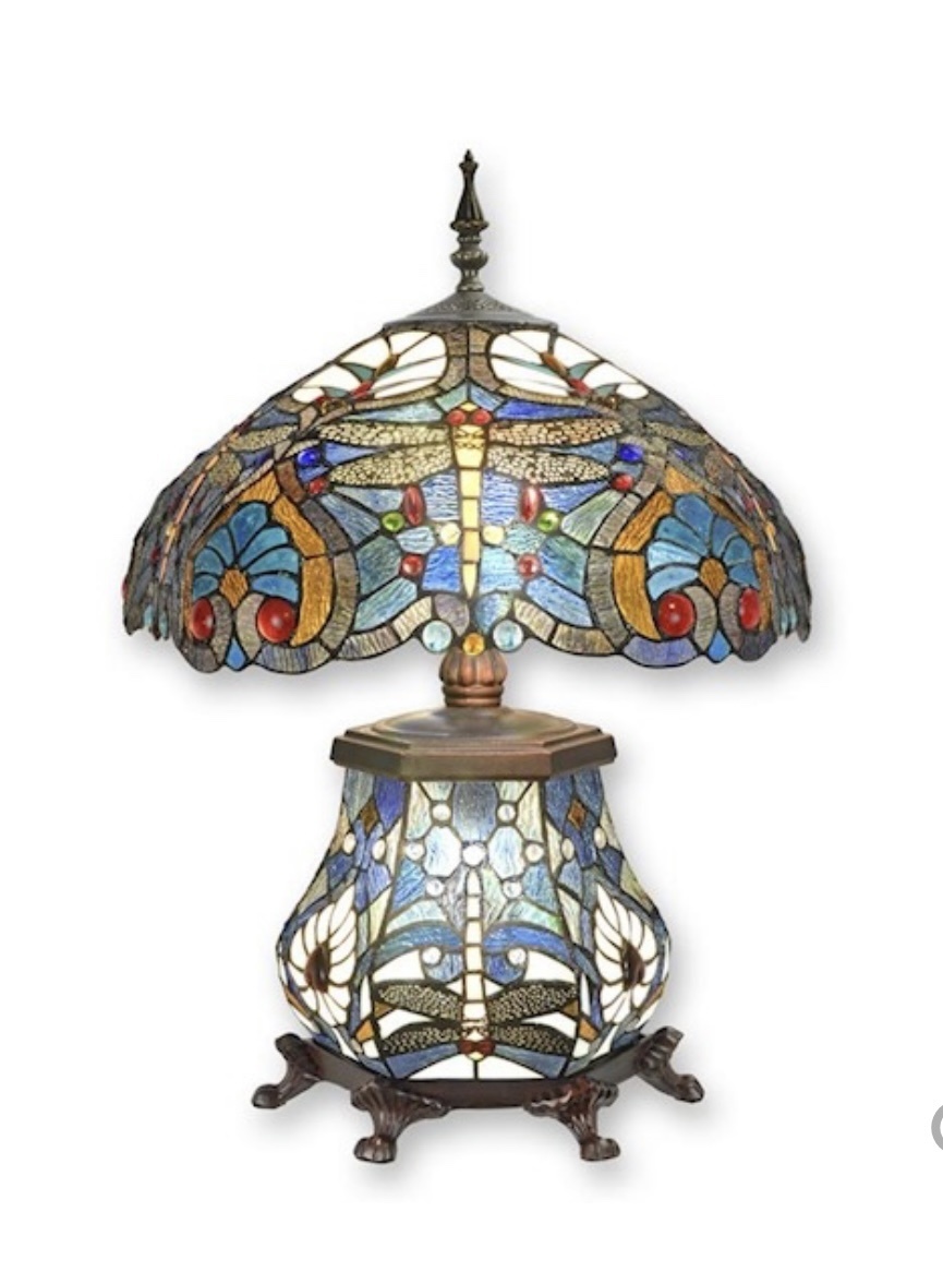 Demmerik 73 RML-143 Tiffany Tafellamp met verlichte voet en Libelles