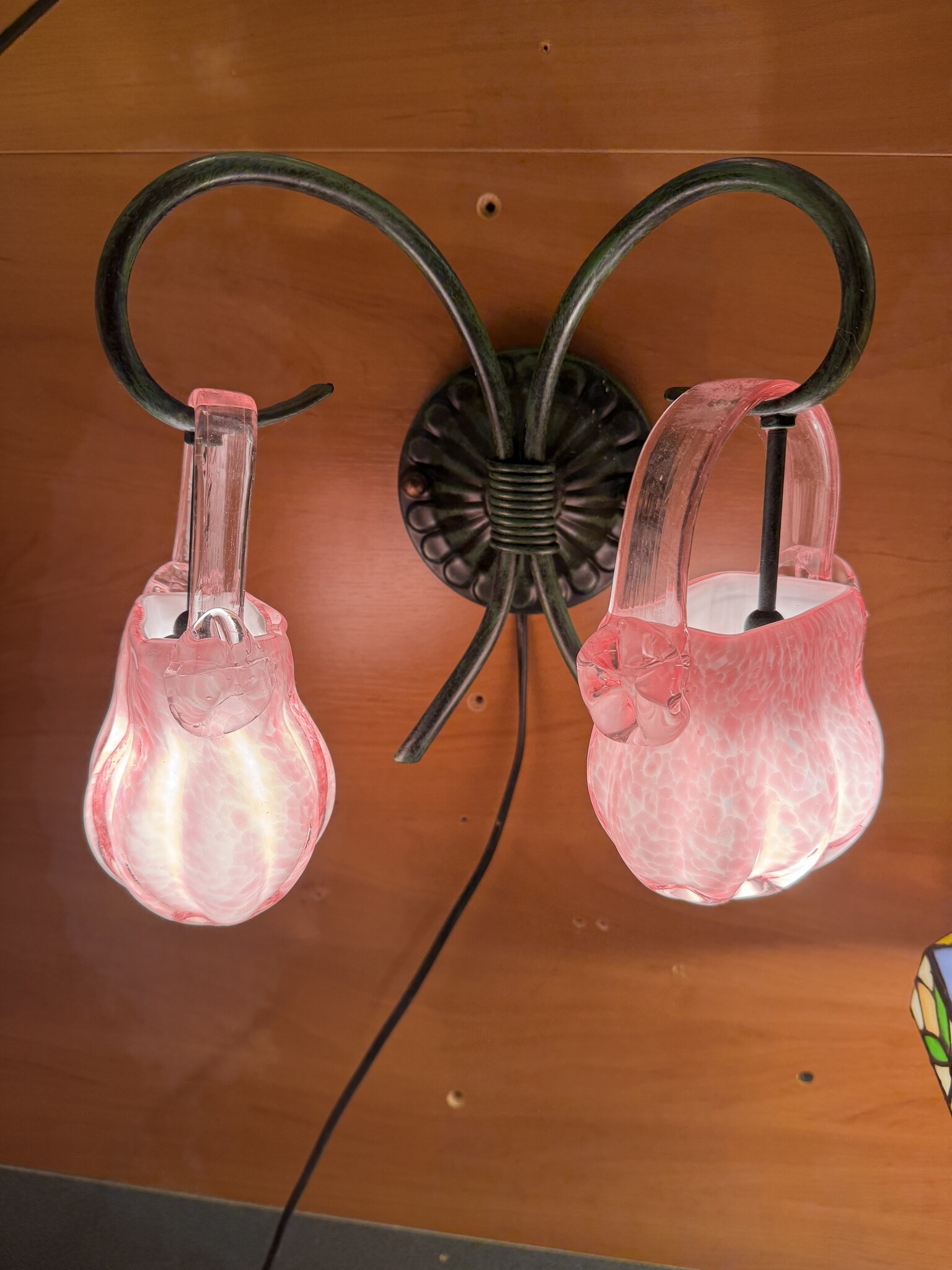 Demmerik 73 4806 wand lamp 2 glazen tasjes rose