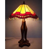 RoMaLux Tiffany Tafellamp met rood/beige kap met kraaltjes en open voet