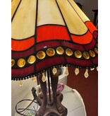RoMaLux Tiffany Tafellamp met rood/beige kap met kraaltjes en open voet