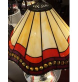 RoMaLux Tiffany Tafellamp met rood/beige kap met kraaltjes en open voet