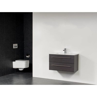 Sanitairstunthal smallline badmeubel 80 x 38 cm keramische wastafel met 1 kraangat in de kleur black wood