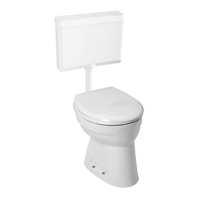 Sanitairstunthal verhoogde +6 staande ao vlakspoel closet set compleet met reservoir en toiletzitting
