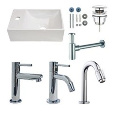 Sanitairstunthal Fonteinset mini rechthoekig 29 x 18 cm compleet met fonteinkraan links