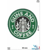 Round GREEN Guns and Coffee Sticker (logo starbucks military army US)