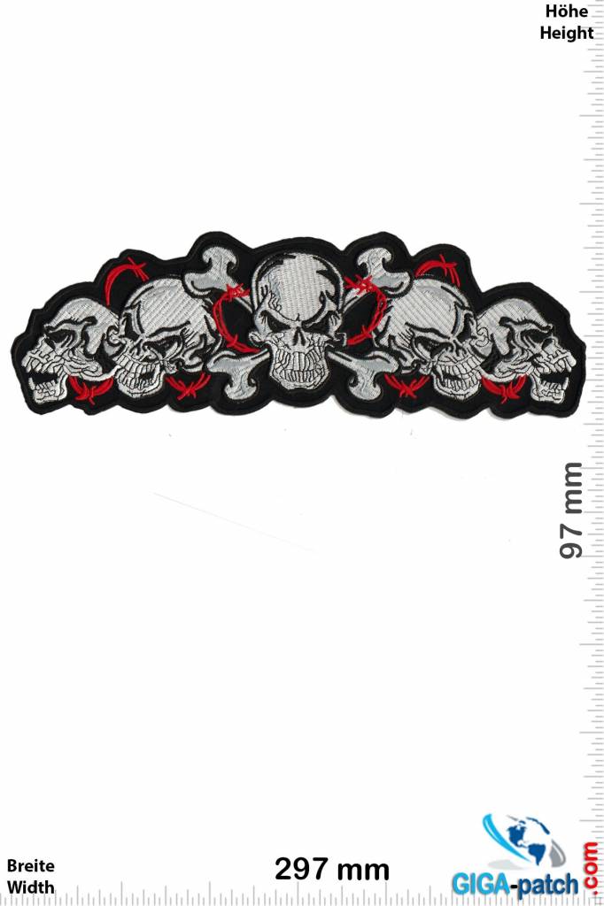 Totenkopf Skull head chain  - 5 Skrulls - Pirate -  29 cm - BIG