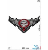 Skull Totenkopf - Skull - Fly - rot silber - 28 cm - BIG