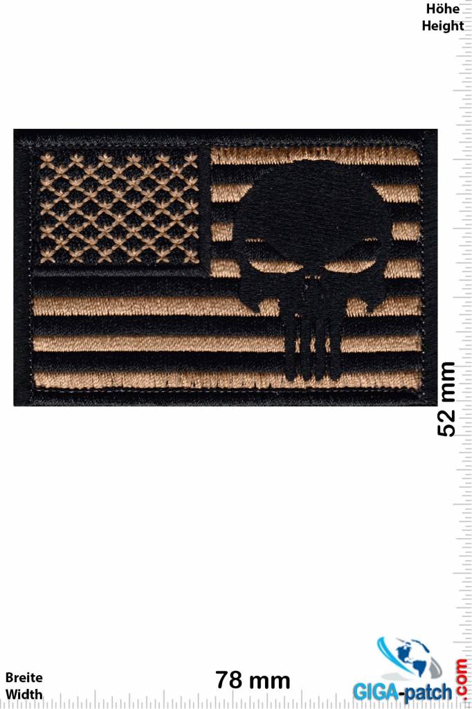 Punisher Punisher - USA -braungold - Klett Patch mit Untergrund - HQ -  Aufnäher Shop / Patch - Shop - größter weltweit - Patch Aufnäher  Schlüsselanhänger Aufkleber