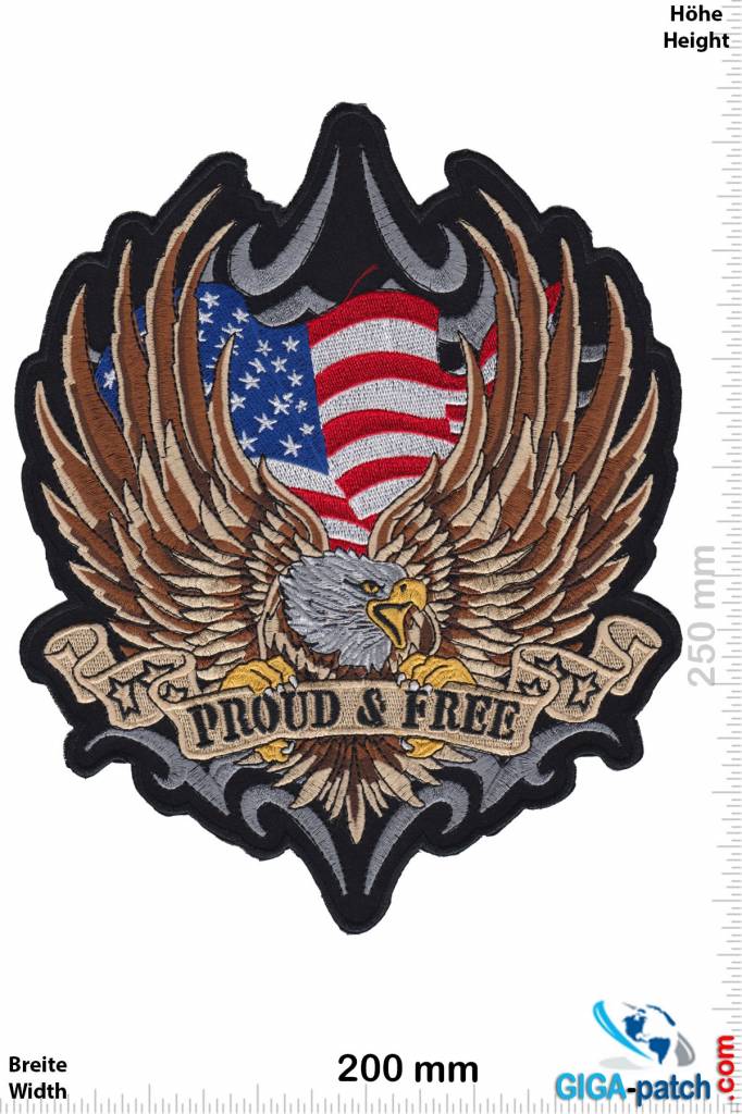 Bikerpatch Proud & Free - Adler USA - 25 cm