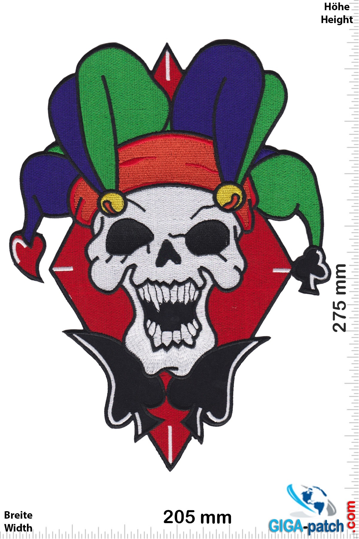 Bikerpatch Totenkopf Joker  - Skull - 27 cm