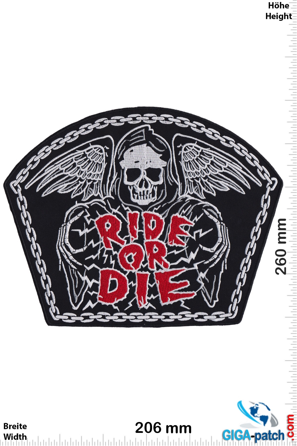 Bikerpatch Ride or Die -   Skull - 26 cm