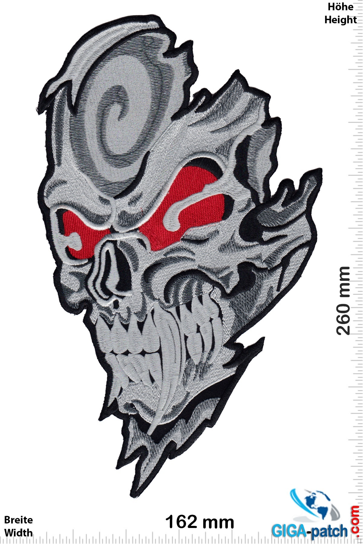 Bikerpatch Totenkopf - Vampir  - Skull - 26 cm