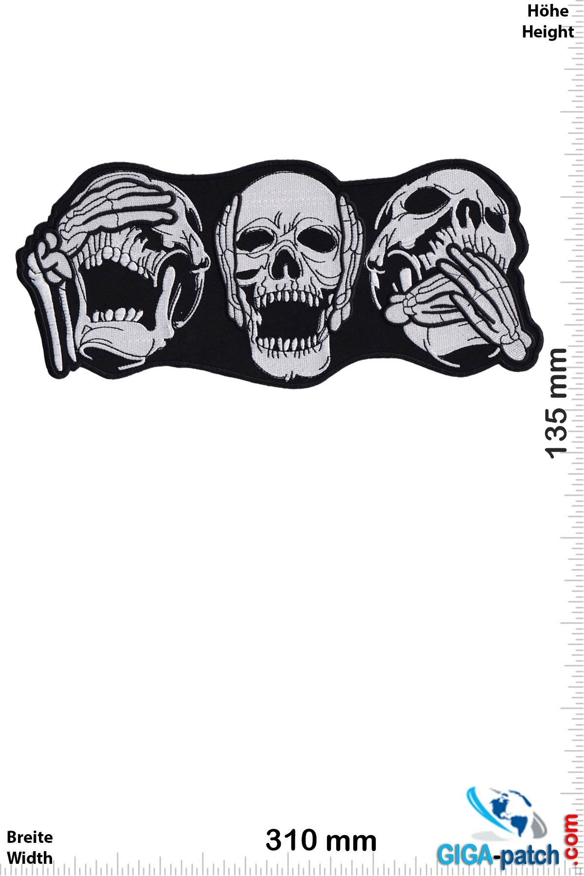 Totenkopf Skull - 3 monkeys - do not hear hear talk - 31 cm