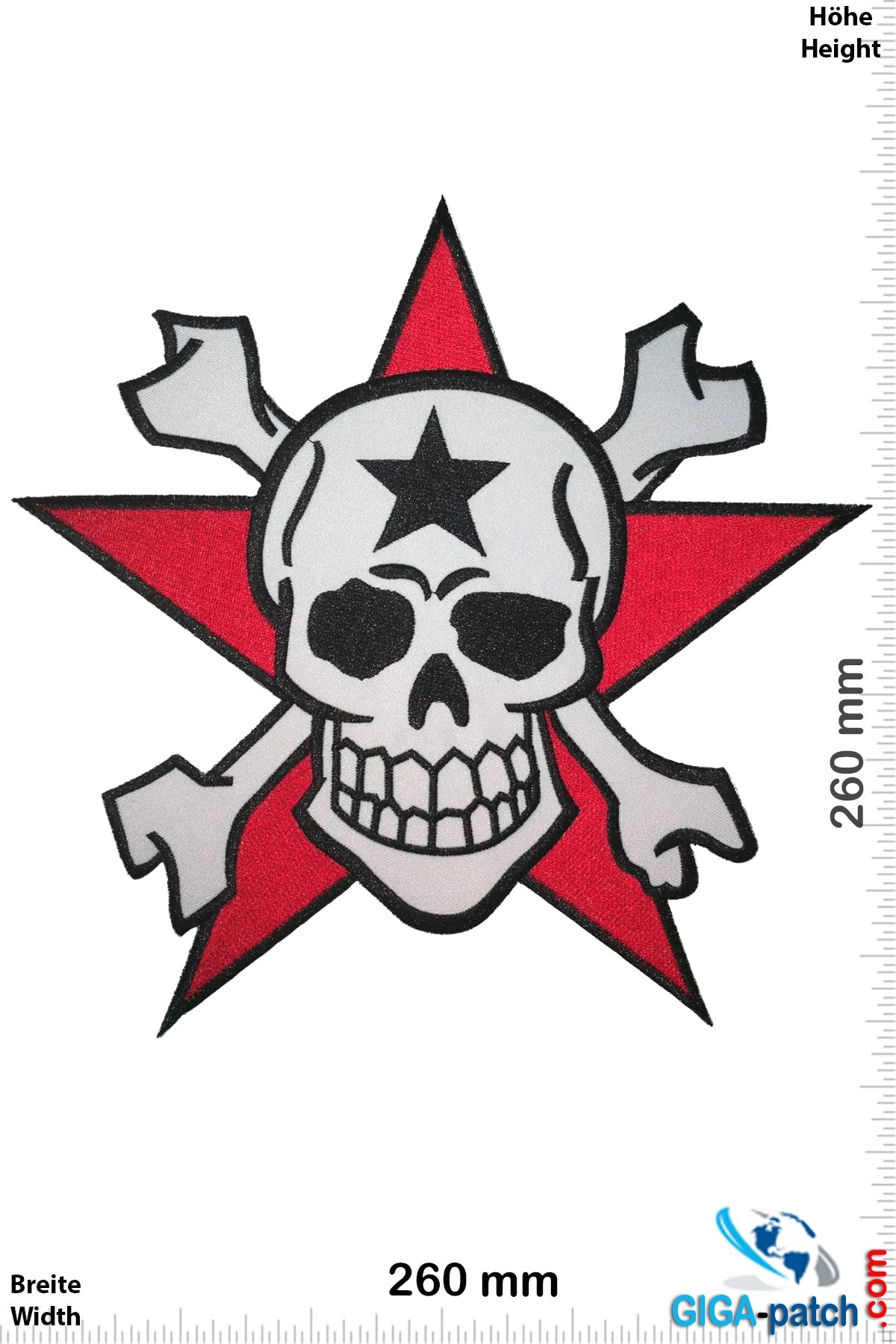 Totenkopf Skull - red Star  - 26 cm