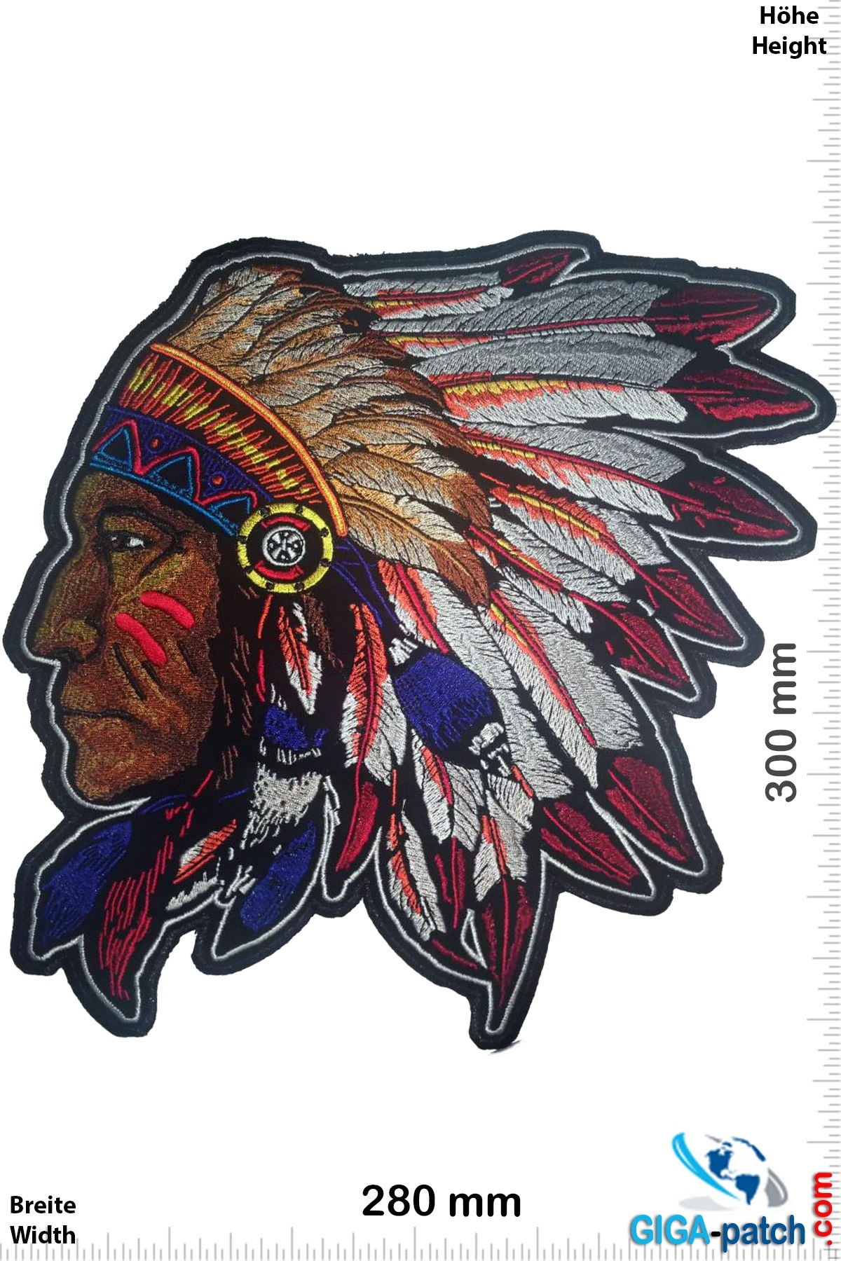 Indianer Indian Chief 30 Cm Big Patch Back Patches Patch Keychains Stickers Giga Patch Com Biggest Patch Shop Worldwide