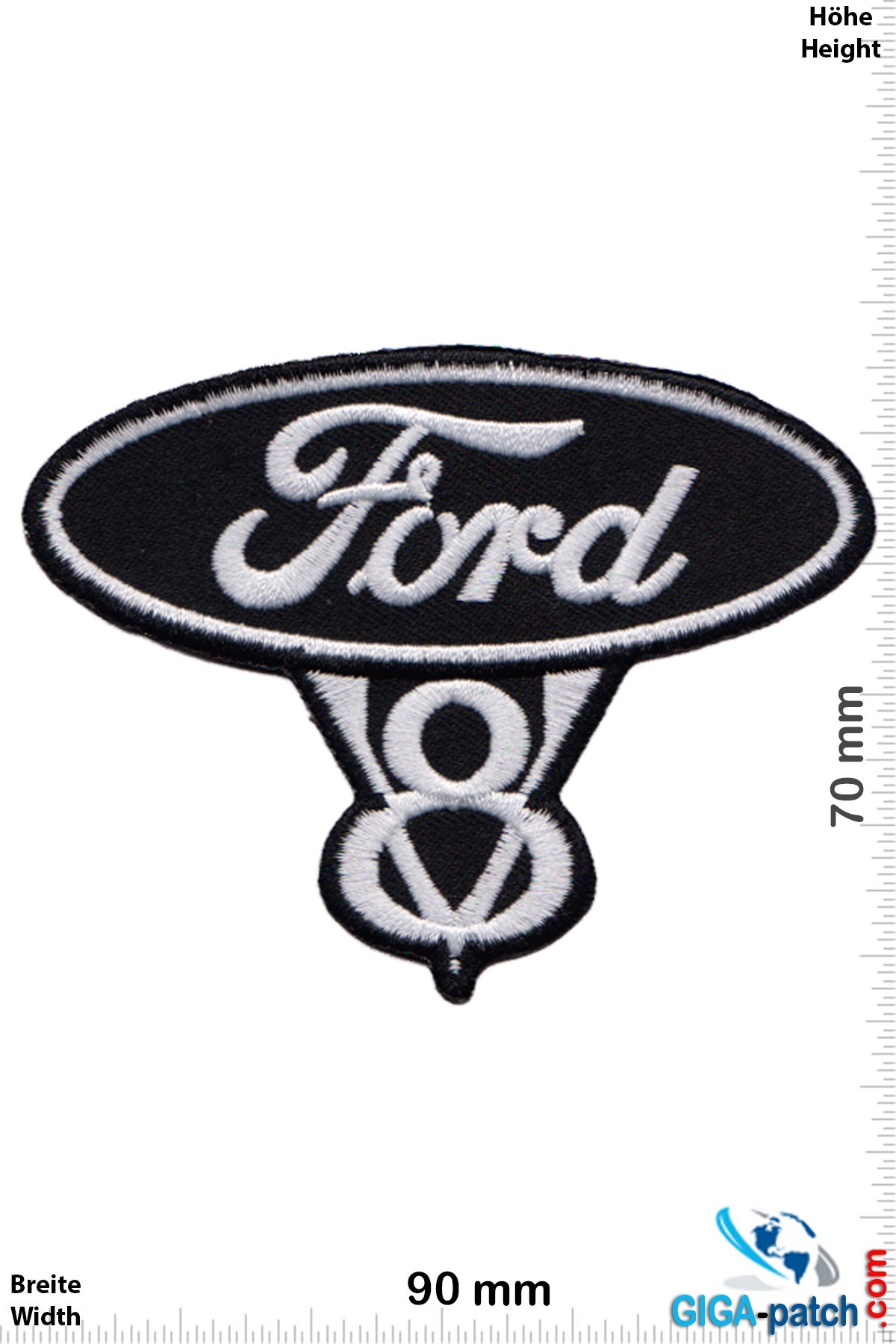 Ford - FORD V8 - black silver- Patch- Aufnäher