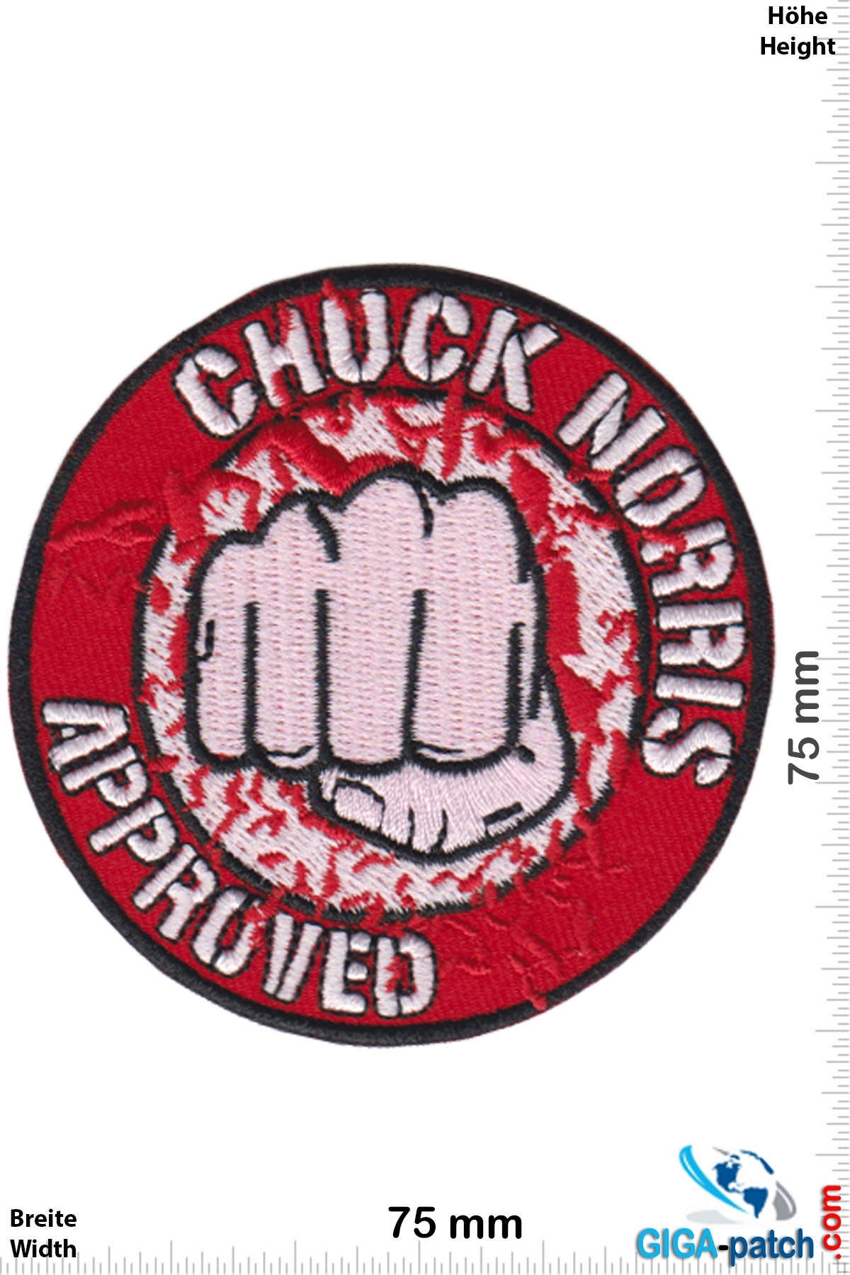 Chuck Norris - Chuck Norris Approved - Faust- Patch- Aufnäher - Aufnäher  Shop / Patch - Shop - größter weltweit - Patch Aufnäher Schlüsselanhänger  Aufkleber