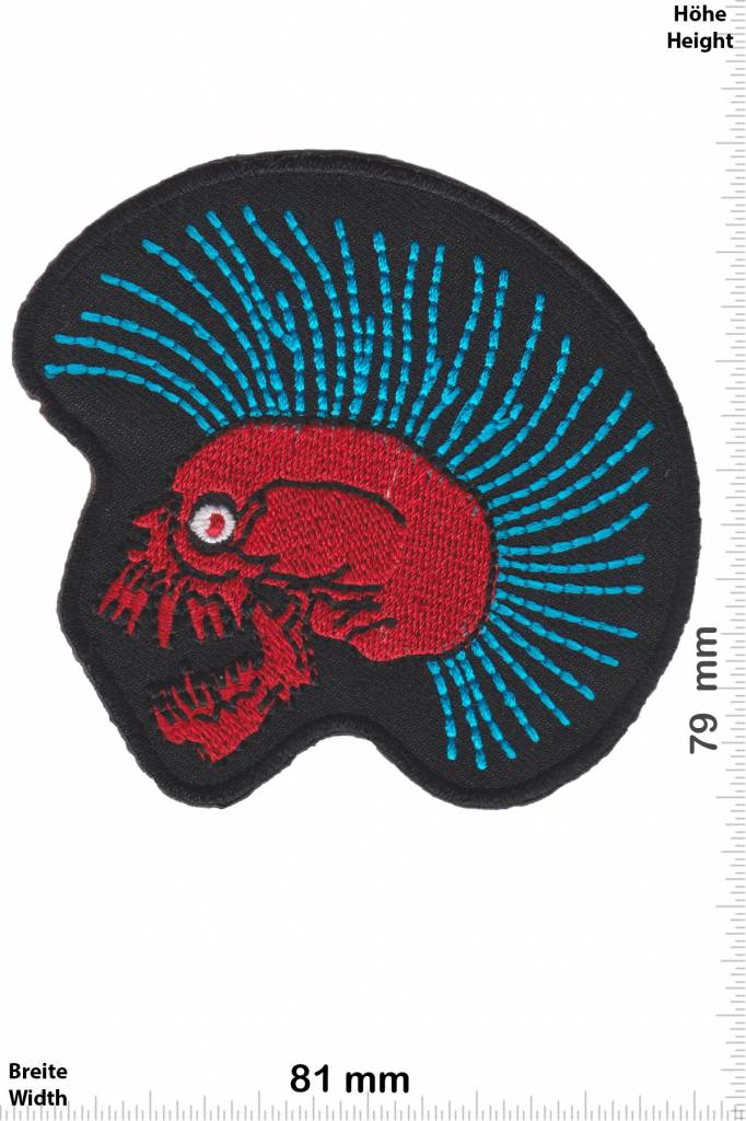 Totenkopf Punk - Skull - Irokese - red blue