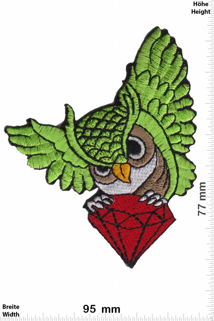 Eule Owl with diamond - green