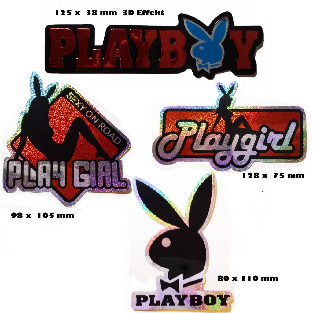 #Mix Playboy - rot  - 4 Stück  - 1x 3D Aufkleber - 3x  Glitzereffekt -