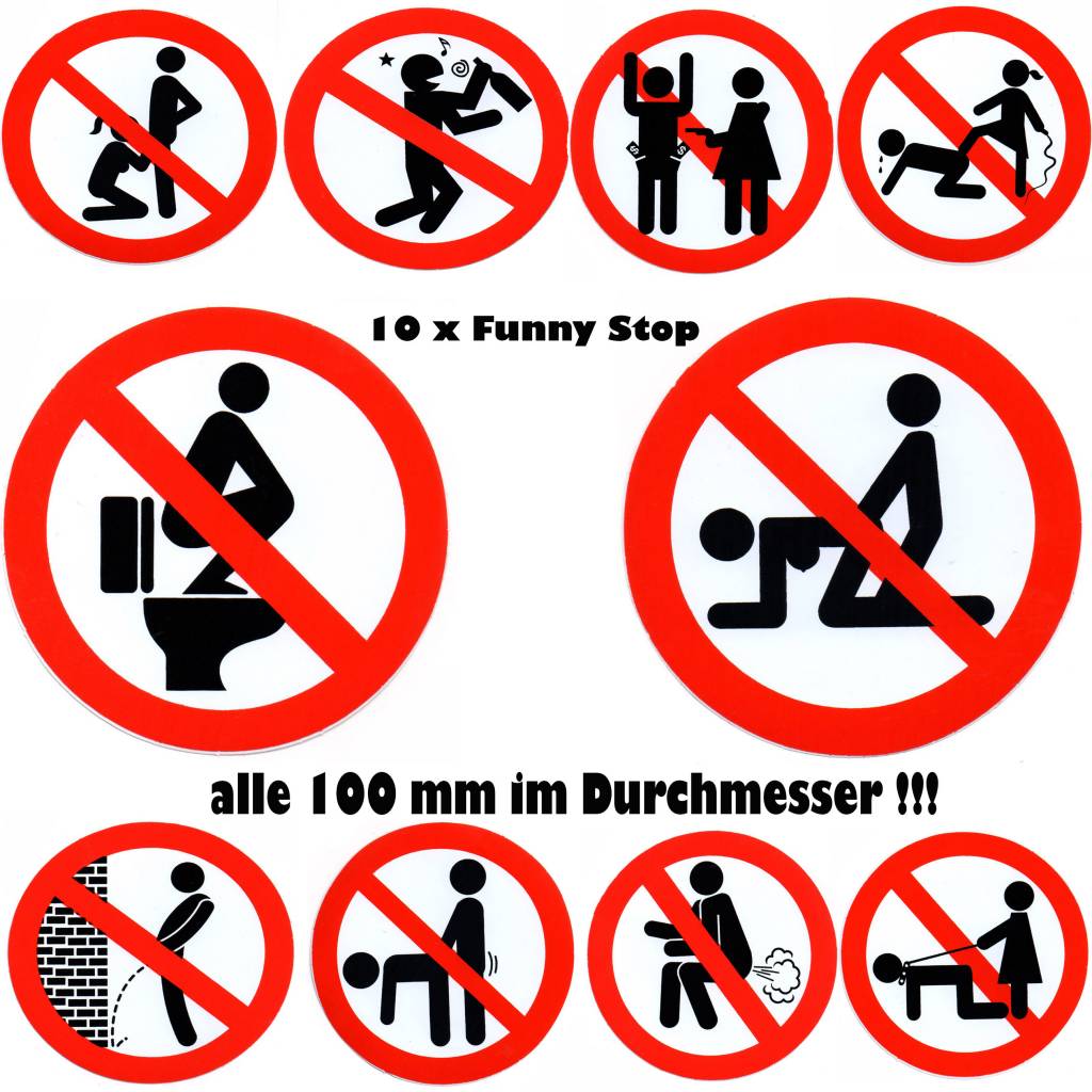 #Mix Funny Verbote - Stop - alle 100 mm - rund - kein trinken - No Sex - Pinkeln verboten - nicht Pupsen Furzen - NO SM - NO Blowjob - Stop Drunk - Betrunken Verboten