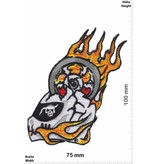 Biker Helm in Flammen und Rad