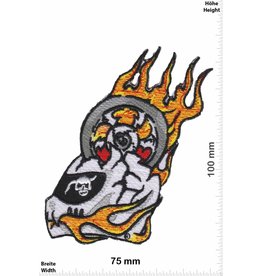 Biker Helm in Flammen und Rad