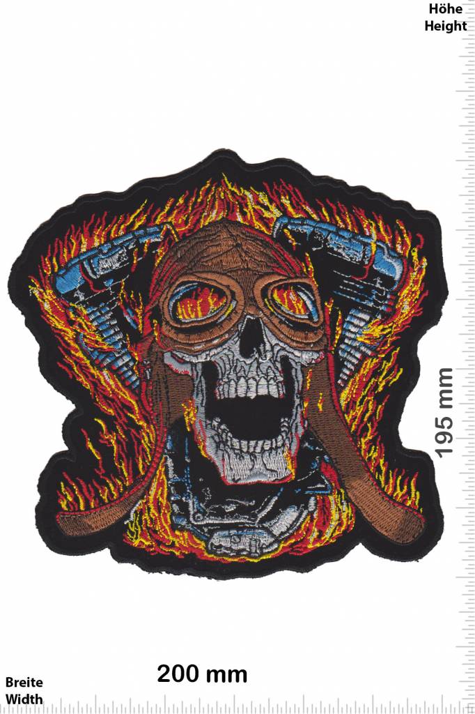 Bikerpatch Burning Skull - V Power -  20 cm