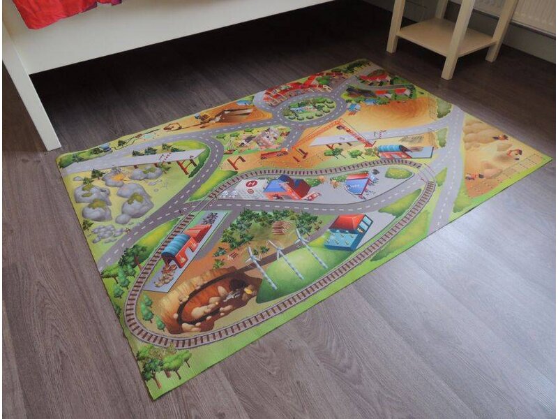 Speeltapijt bouwput - Speelmat werf - Verkeerstapijt met kranen