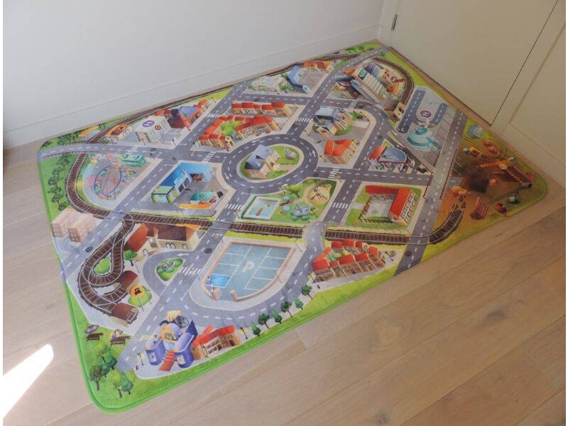 Groot auto speeltapijt met stad 130x180cm - SUPERZACHT