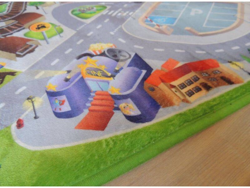 Groot auto speeltapijt met stad 130x180cm - SUPERZACHT