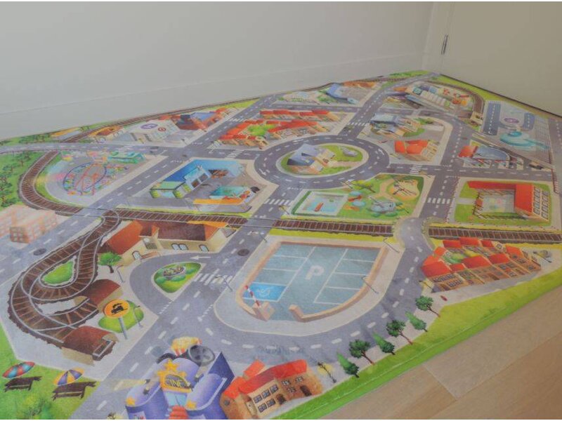 Groot auto speeltapijt met stad 130x180cm - SUPERZACHT