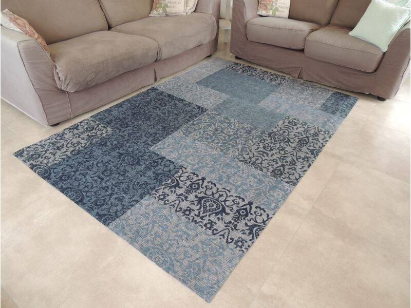 Retro vintage vloerkleed in blauw - 91513 - 120x170 of 150x230