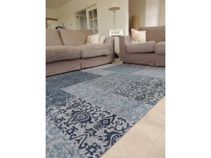 Retro vintage vloerkleed in blauw - 91513 - 120x170 of 150x230