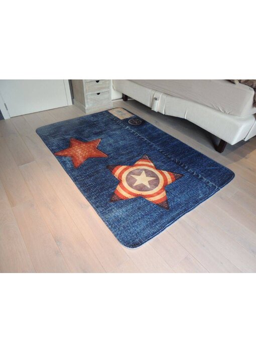 Blauw tapijt jongenskamer met jeanslook