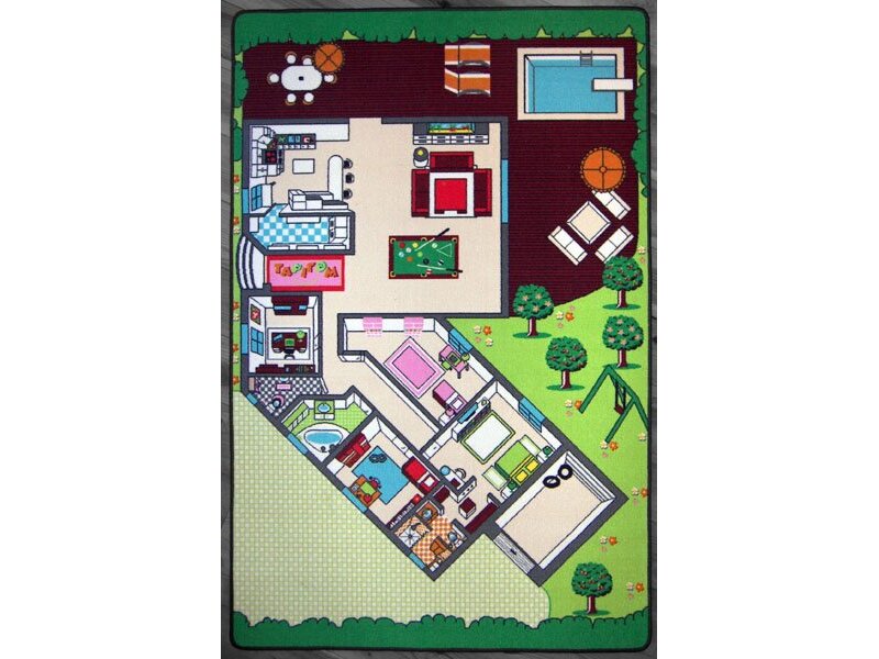 Groot speeltapijt met afbeelding huis - 130x200cm