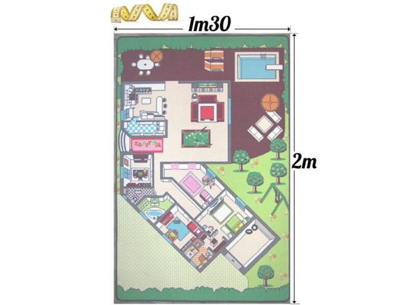 Groot speeltapijt met afbeelding huis - 130x200cm